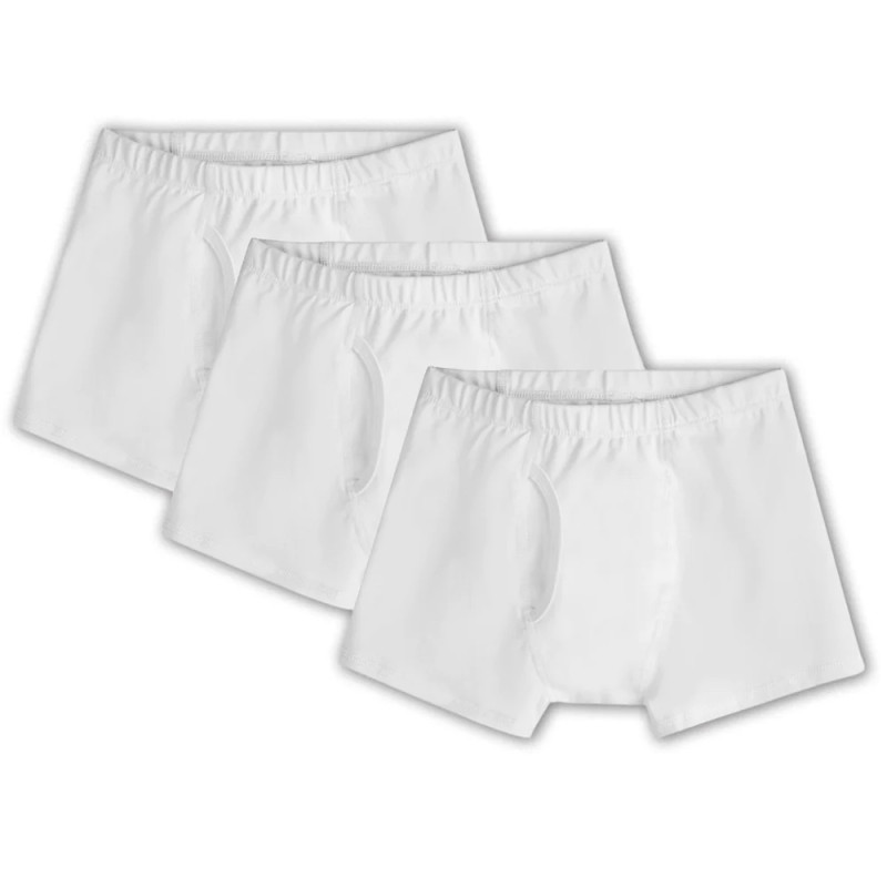 Organic Cotton 4-14 Years Boys underwear Boxer Briefs 3-Pack with Functional Fly and Fabric Covered Elastic White